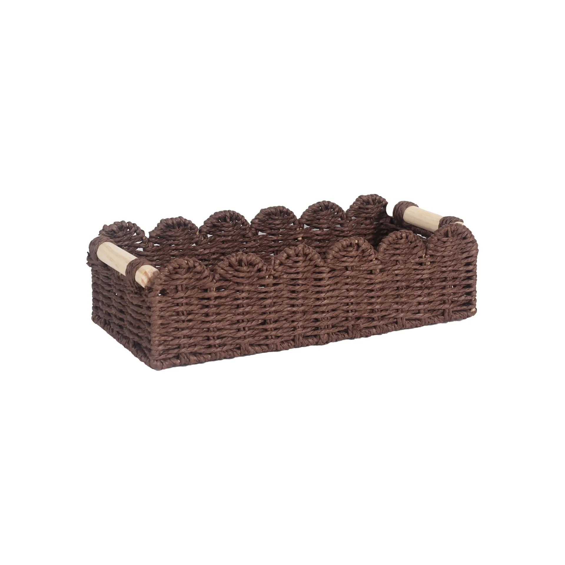 Woven paper storage basket in rectangular shape for desktop organisation