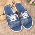 Blue women's flat canvas Roman slippers with a rubber sole, shown in size 36-43.