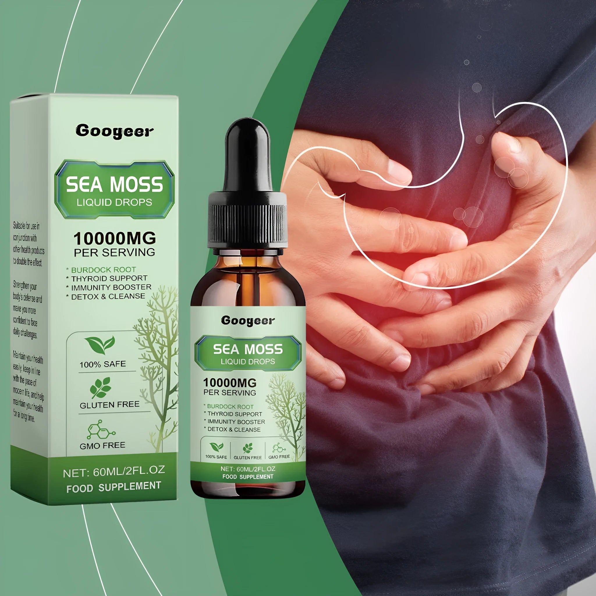 Googeer Sea Moss Liquid Drops 60ml body treatment bottle with traditional Chinese medicine extract