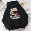 Unisex loose hoodie sweater with three eyes print in black, long sleeves, polyester fabric, front view