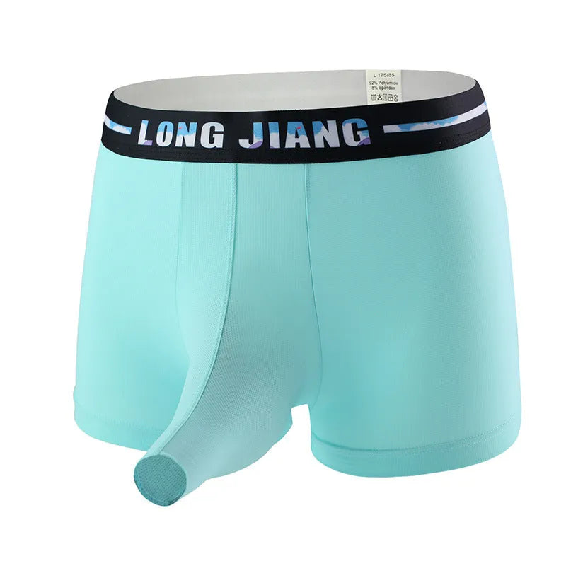 Men's ice silk boxer shorts in solid colours with mid waist design