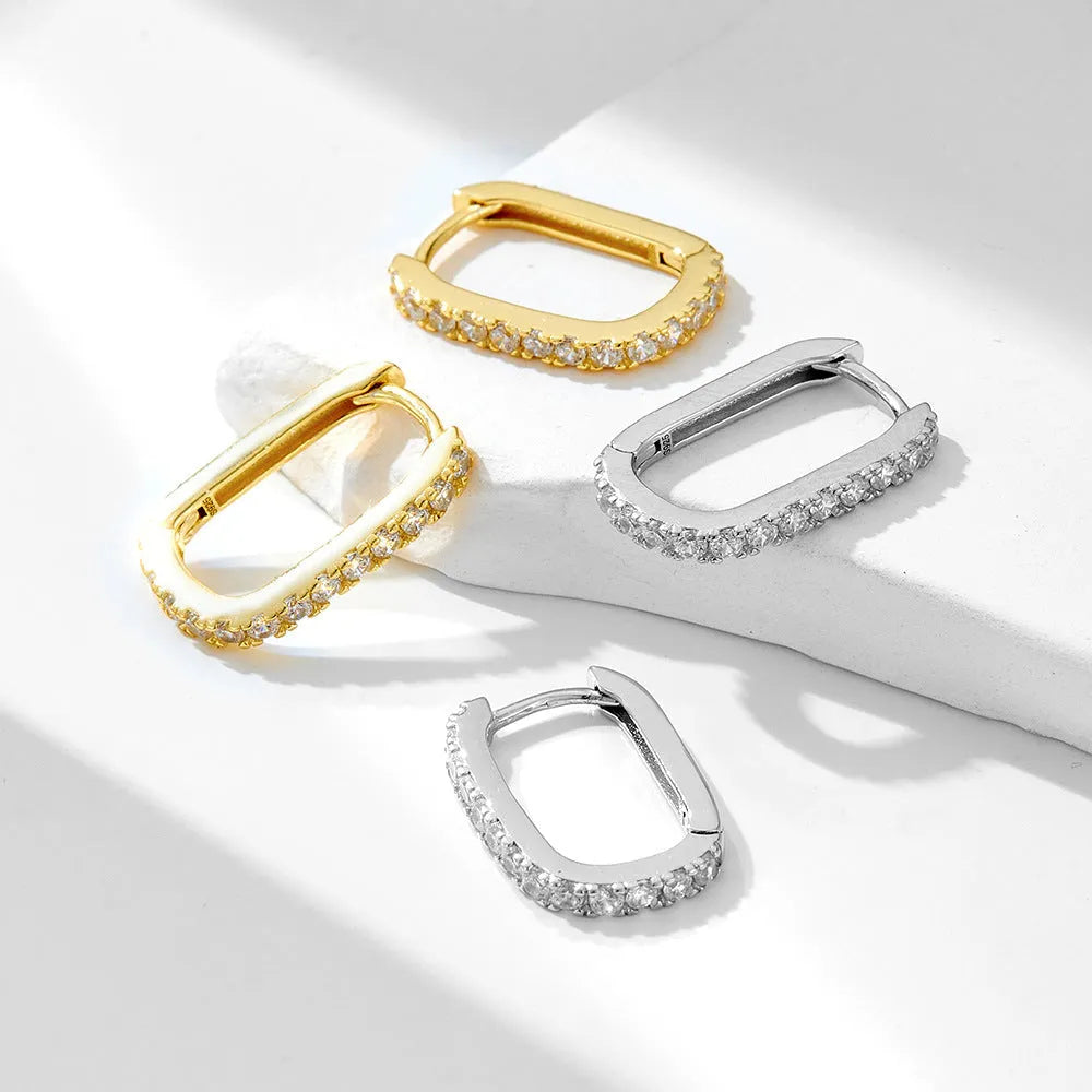 Sterling silver oval zircon geometric ear clip earrings in yellow and white options