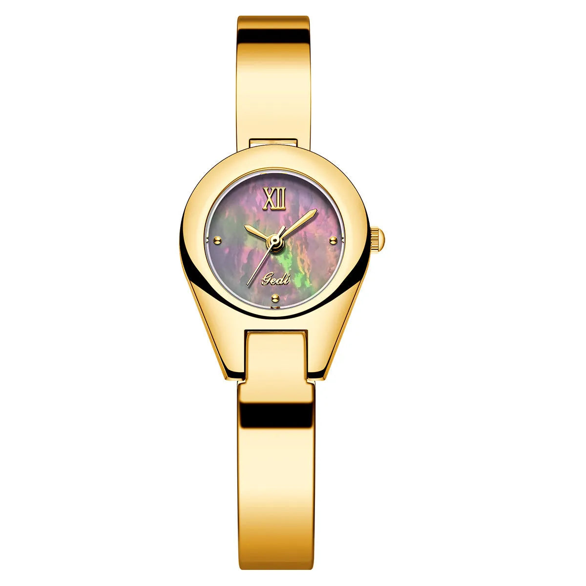 Women's quartz watch with 30mm white shell dial, silver hands, and white strap on display