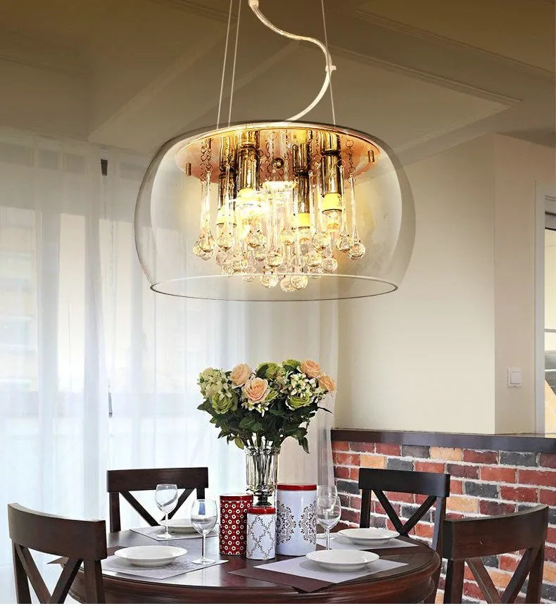 Modern minimalist LED chandelier with smoky gray glass cover, 400mm size, for living room
