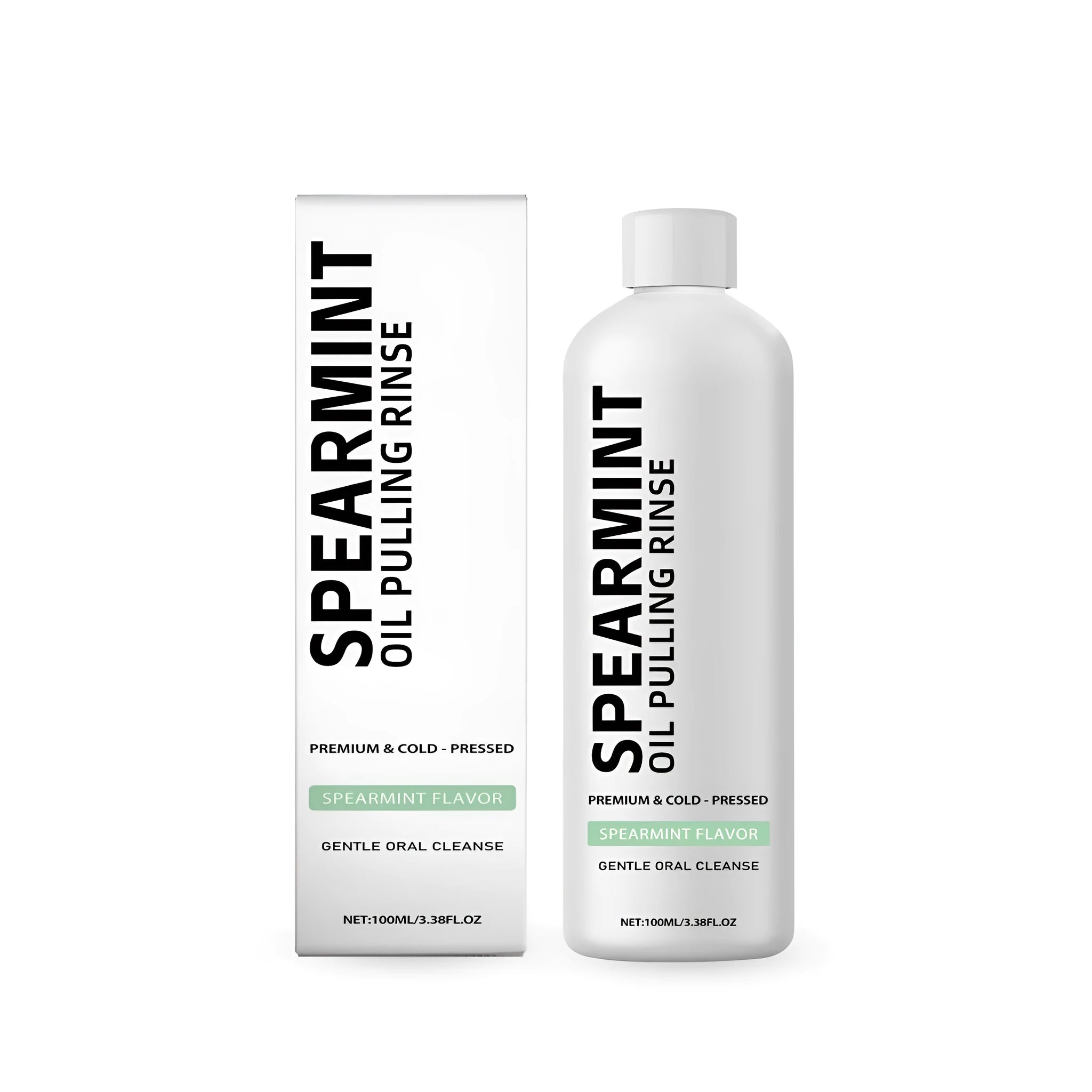 100ml bottle of spearmint oil pulling mouthwash with natural ingredients