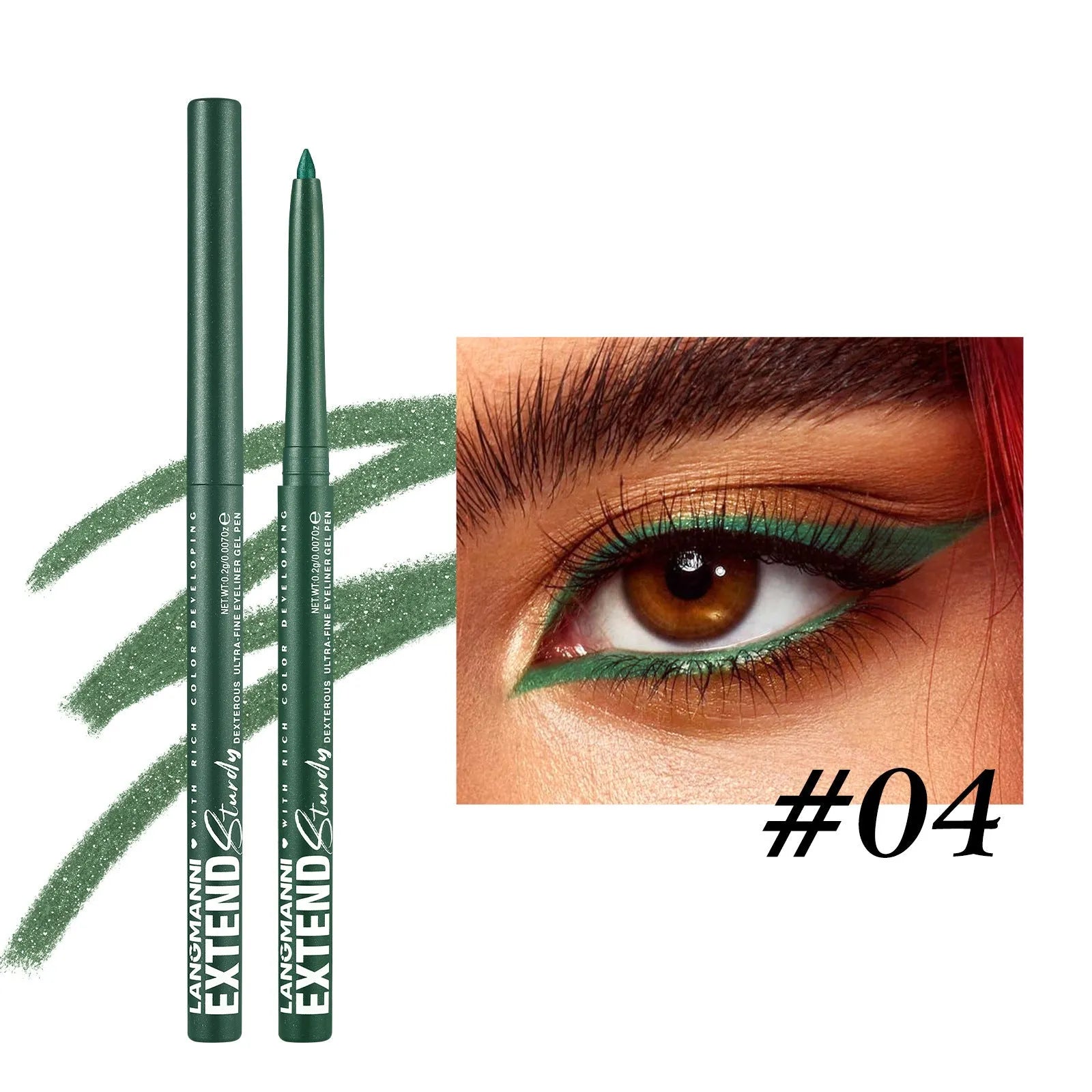 Set of 12 colourful gel glitter eyeliner pencils showing matte, glitter, metallic, and pearl effects