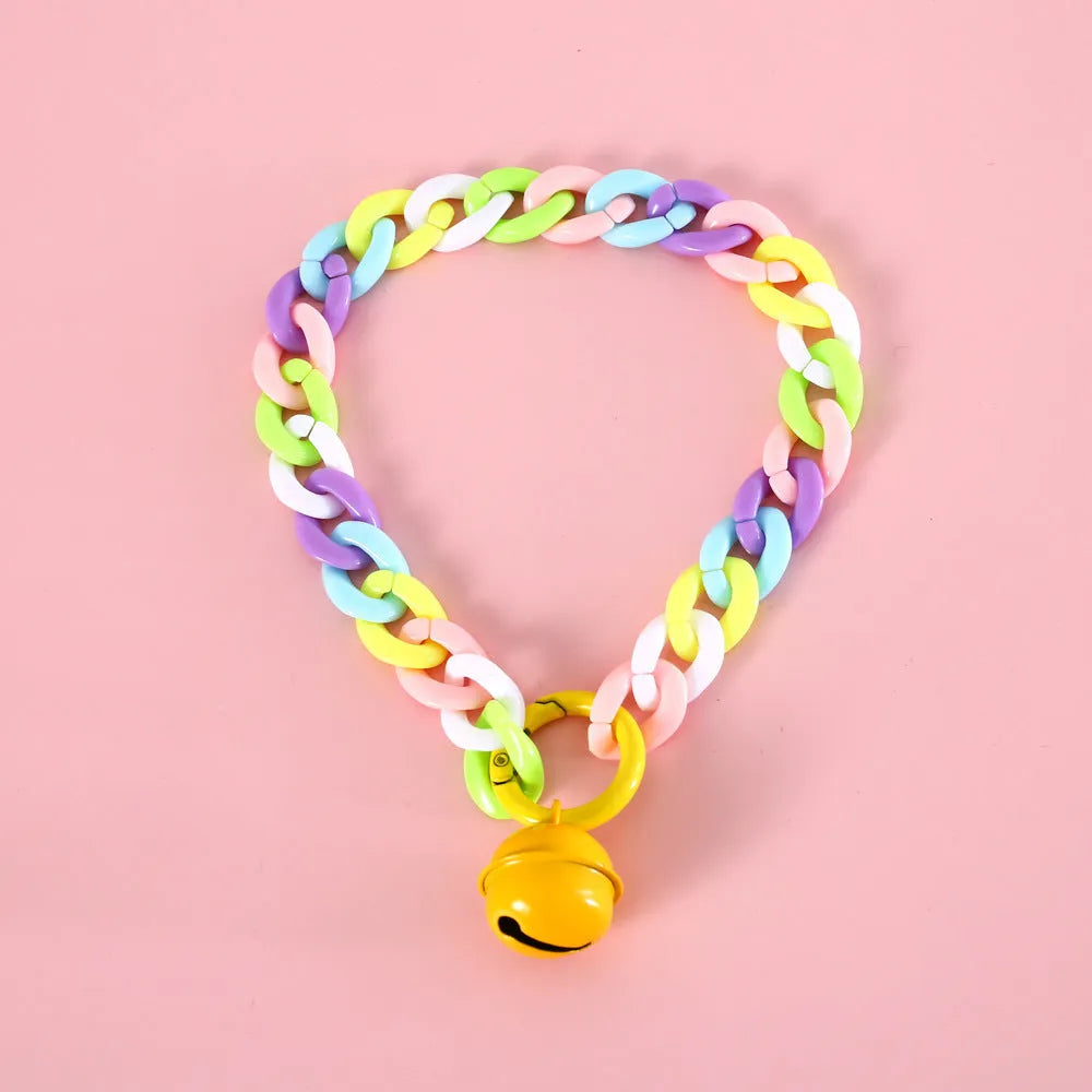 Plastic pet collar in macaron candy colours with chain detailing in blue, pink and mixed options
