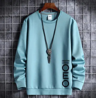 Men's thin round neck sweater in light grey, Korean hipster pullover style, cotton-polyester blend, front view