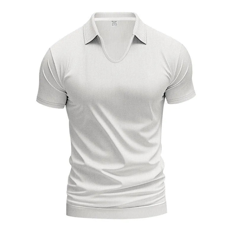 Men's loose fit V-neck short sleeve t-shirt in light blue cotton blend fabric