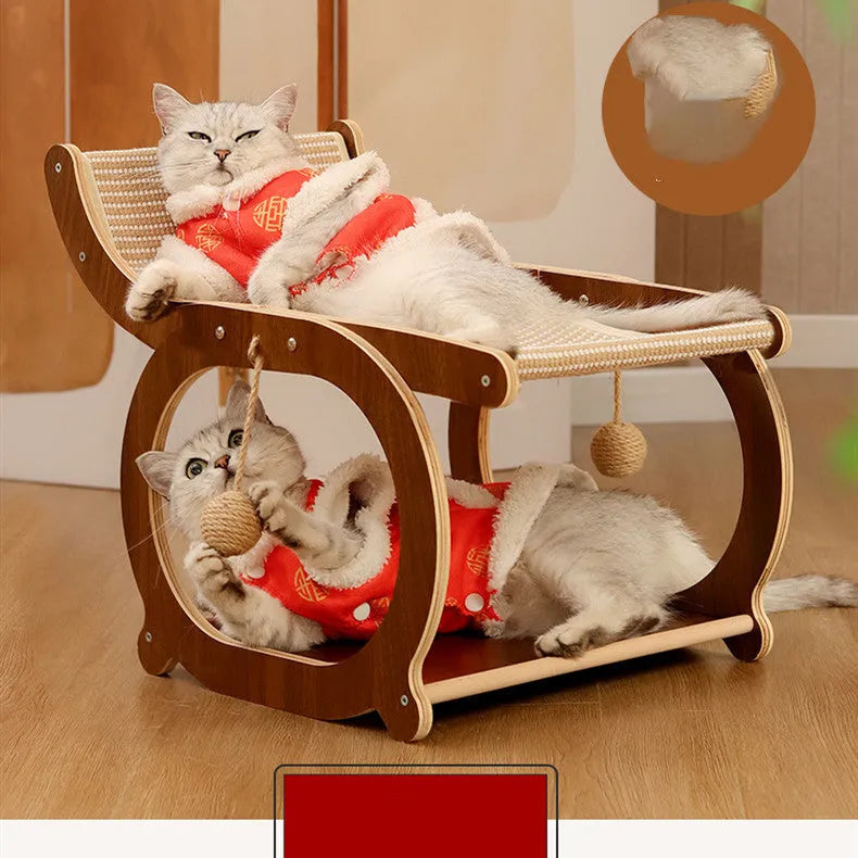 Solid wood sisal scratching mat for cats in walnut colour option