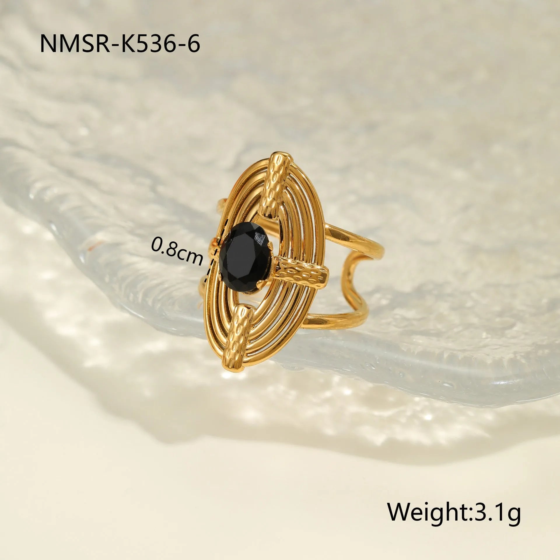 Geometric open mouth stainless steel ring with zircon stones and electroplated finish