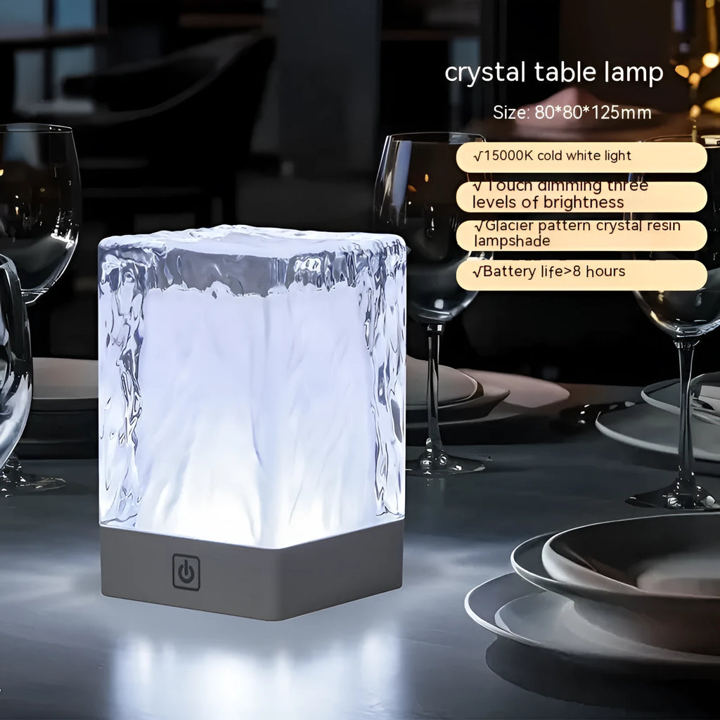 Crystal lamp desktop night light with USB cable and touch control, 80x80x12mm in cold white light variant