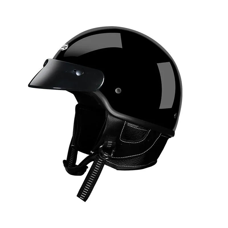 Retro style motorcycle helmet in ABS, shown in Ivory White colour