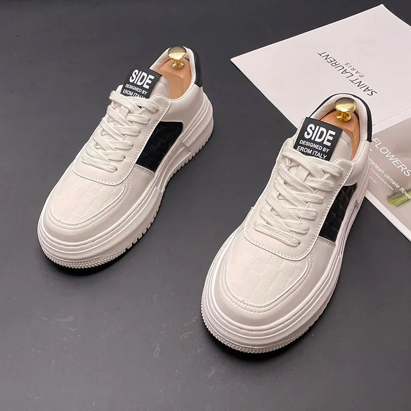 Casual unisex shoes in white with black or green accents, cloth upper with rubber foam sole