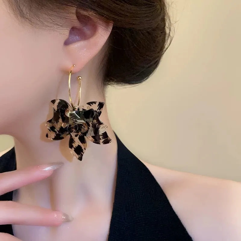 Large leopard print floral acetate earrings for women in a statement design