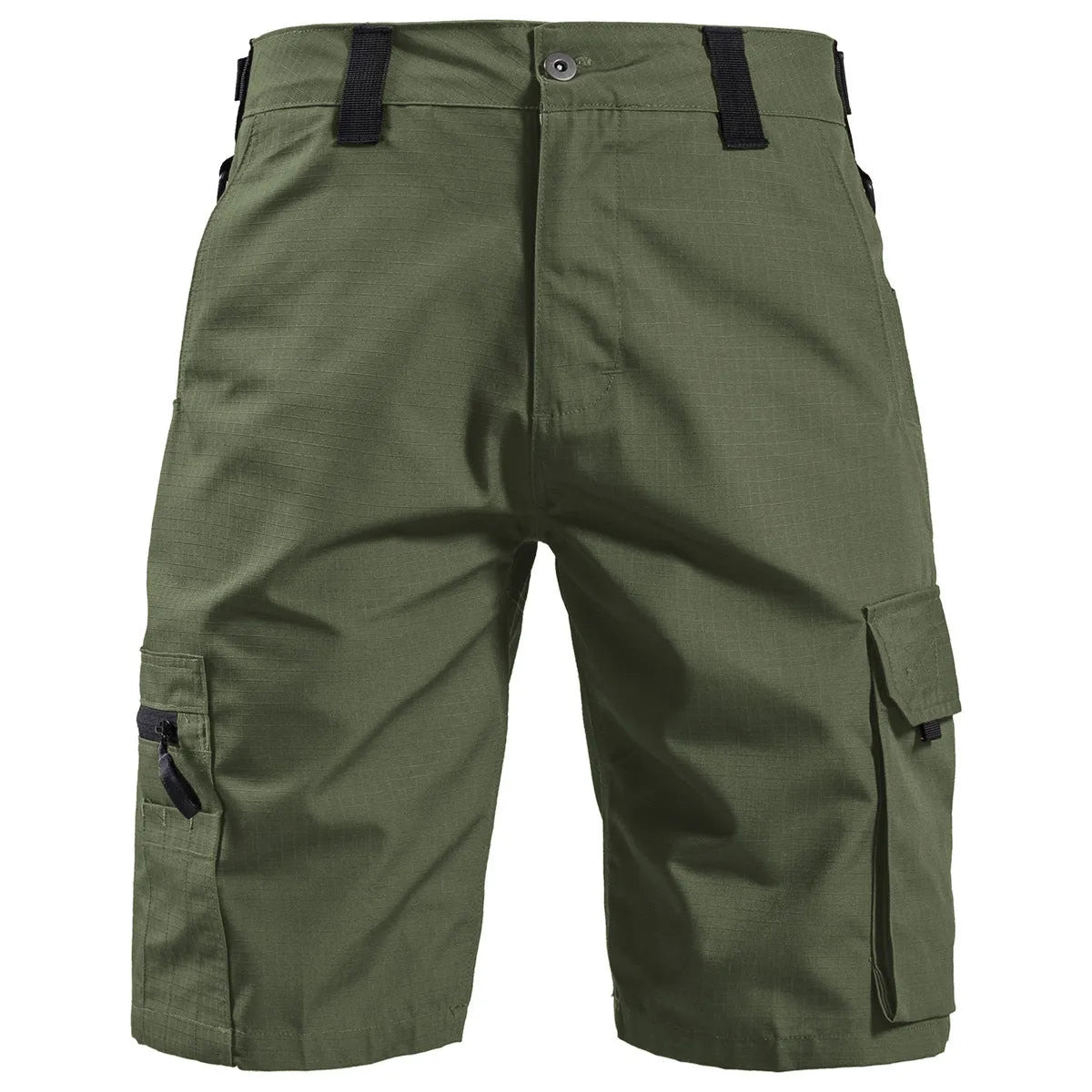 Tactical camouflage cargo shorts for summer training, knee-length, straight-leg, in army green colour, size 30-40