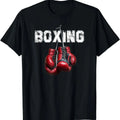 Fun pattern boxing short sleeve cotton T-shirt for men, loose fit, black KCAT213, front view