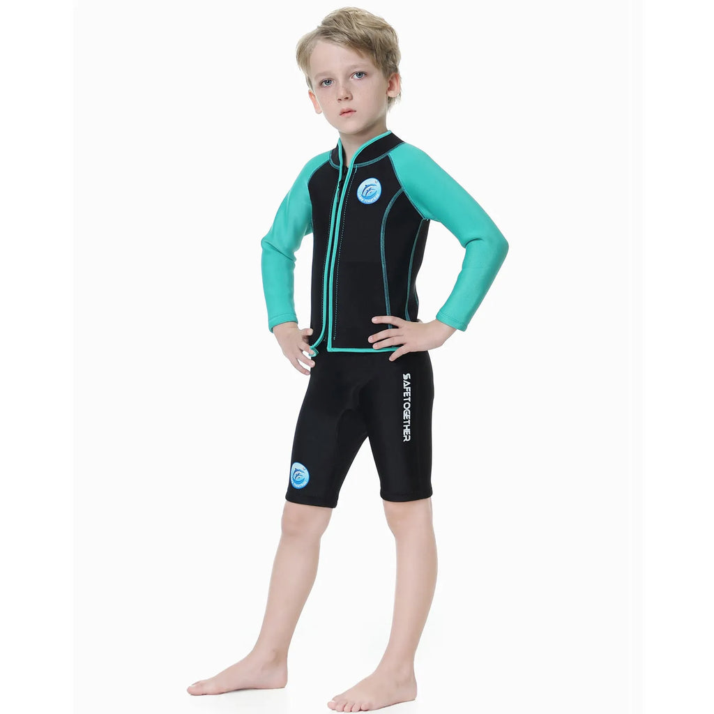 Children's long sleeve two-piece diving swimsuit in blue pink colour for girls outdoor swimming and wading