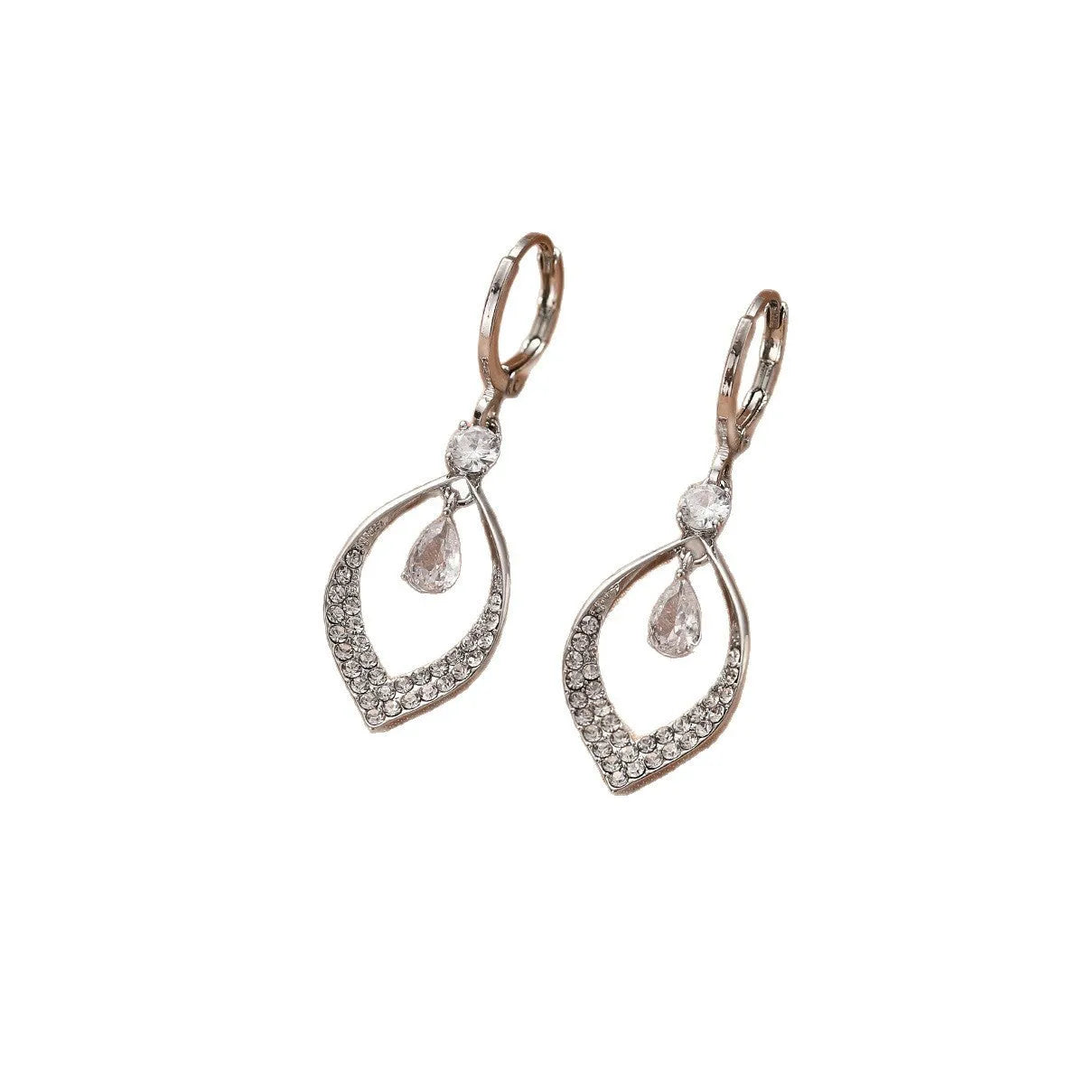 Copper water drop tassel earrings with a zircon stone and gold or silver ear buckles.