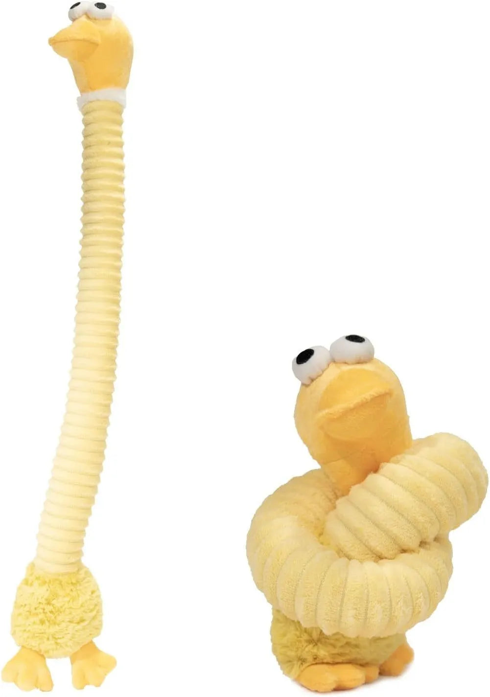 Foldable brown plush dog toy with squeaker and crinkle material for chew play.