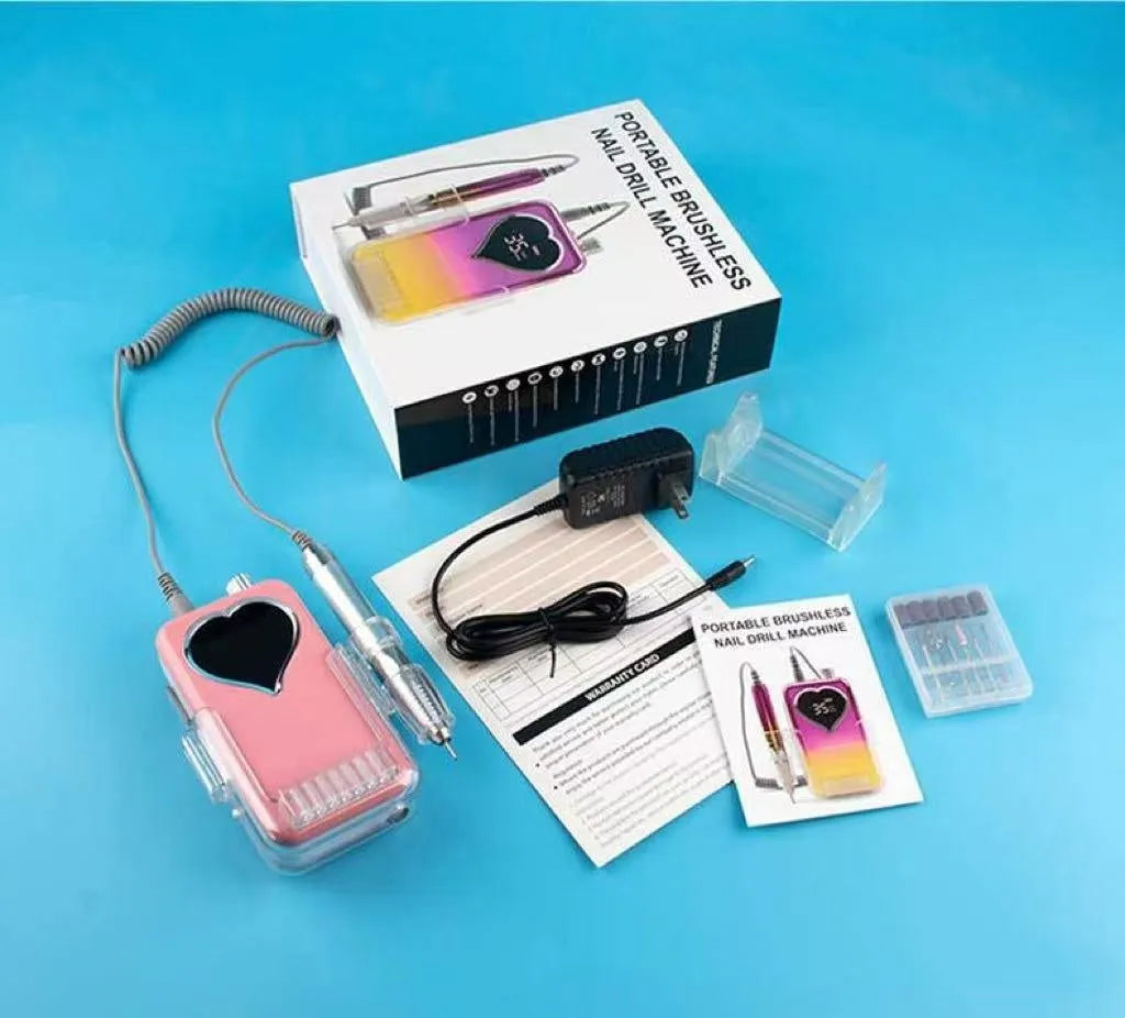 Brushless nail polishing machine with six-piece grinding head set and charger