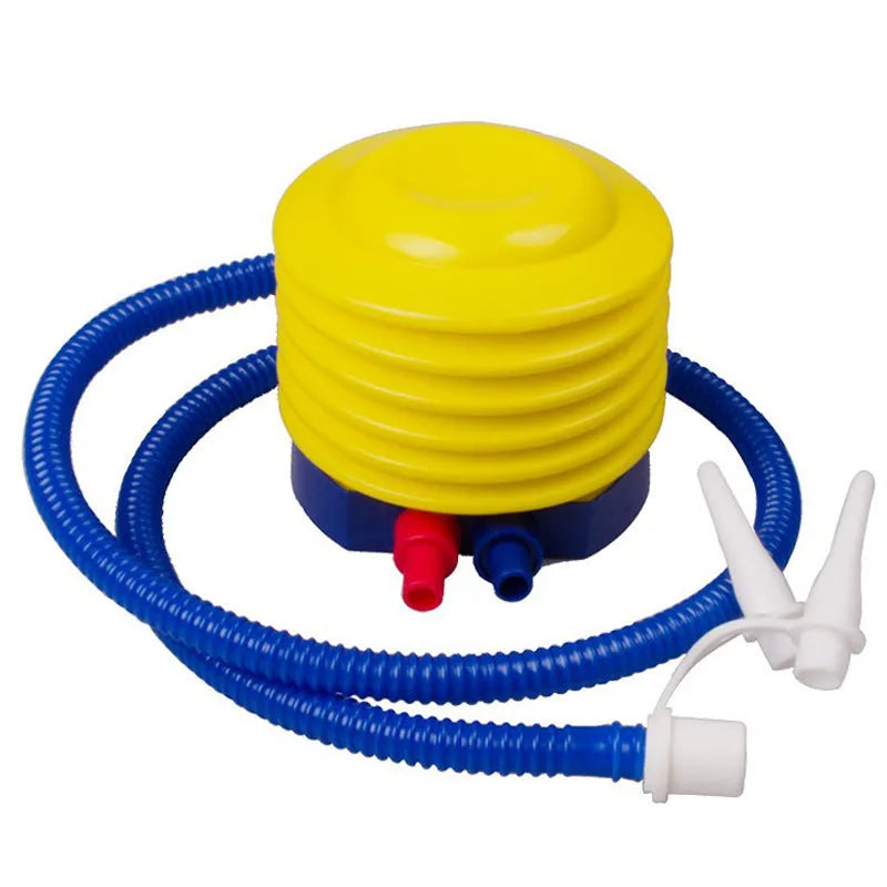 Inflatable pool basketball hoop and ring toss game set floating on water near a swimming pool