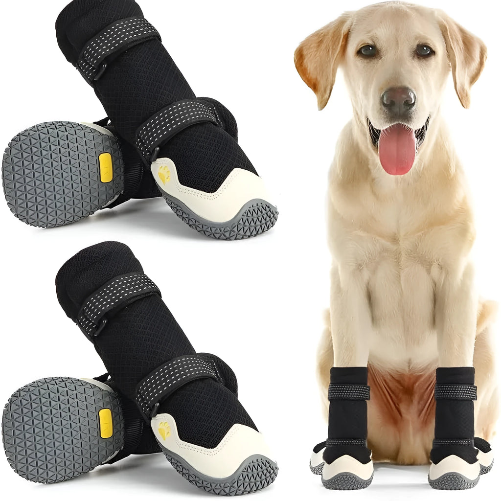 Soft-soled no heel slippage dog shoes in black cloth grey with rubber outsole for medium large dogs