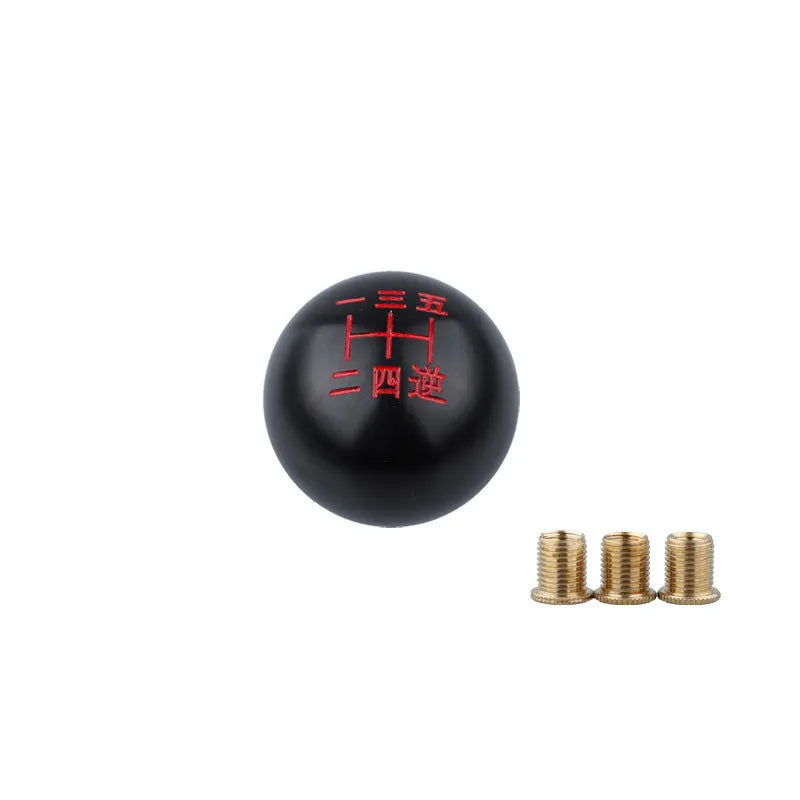 Aluminium alloy round car gear shift head shown in one of five available style variations.