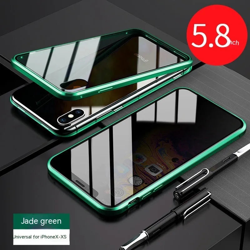 Samsung S23 Ultra anti-peep magnetic phone case with double-sided glass, mirror finish, and metal frame in gold colour
