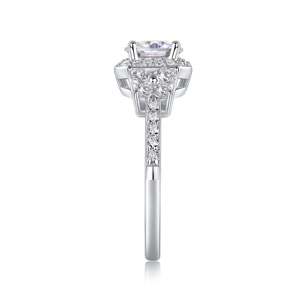 Wedding ring set with 1-carat moissanite in S925 silver platinum-plated ring on gift box