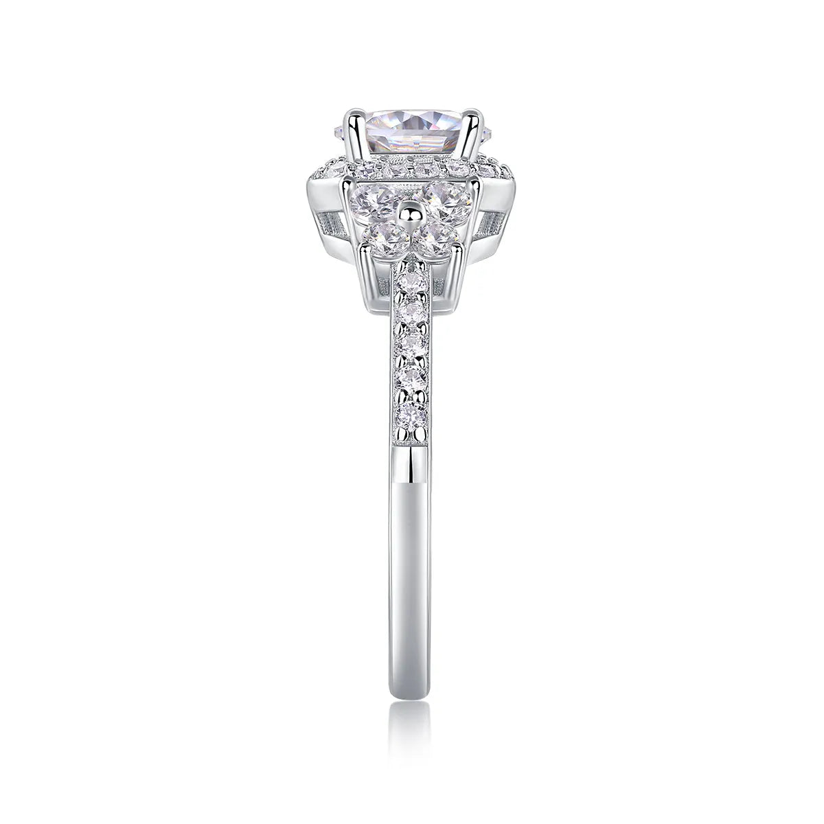 Wedding ring set with 1-carat moissanite in S925 silver platinum-plated ring on gift box
