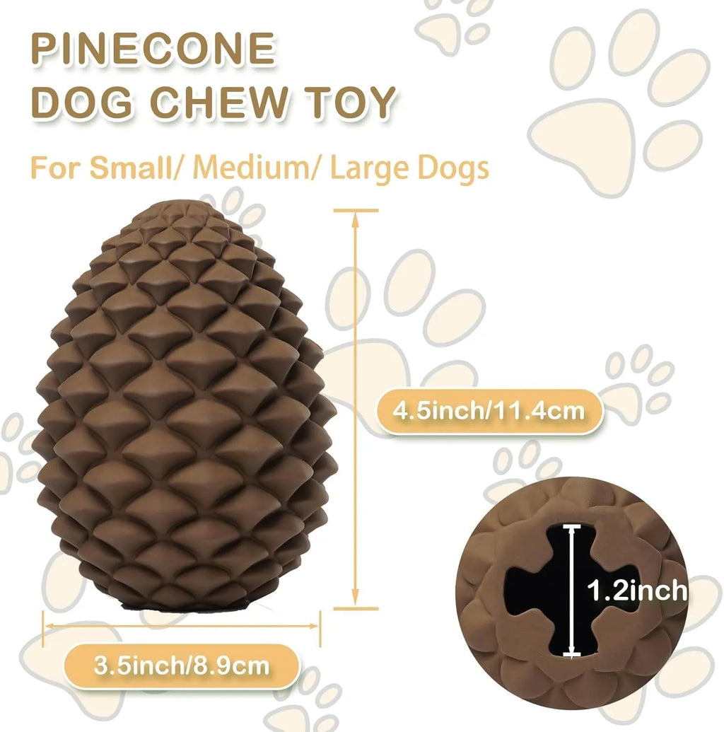 Pine cone shaped natural rubber dog chew toy with treat dispenser for medium and large dogs