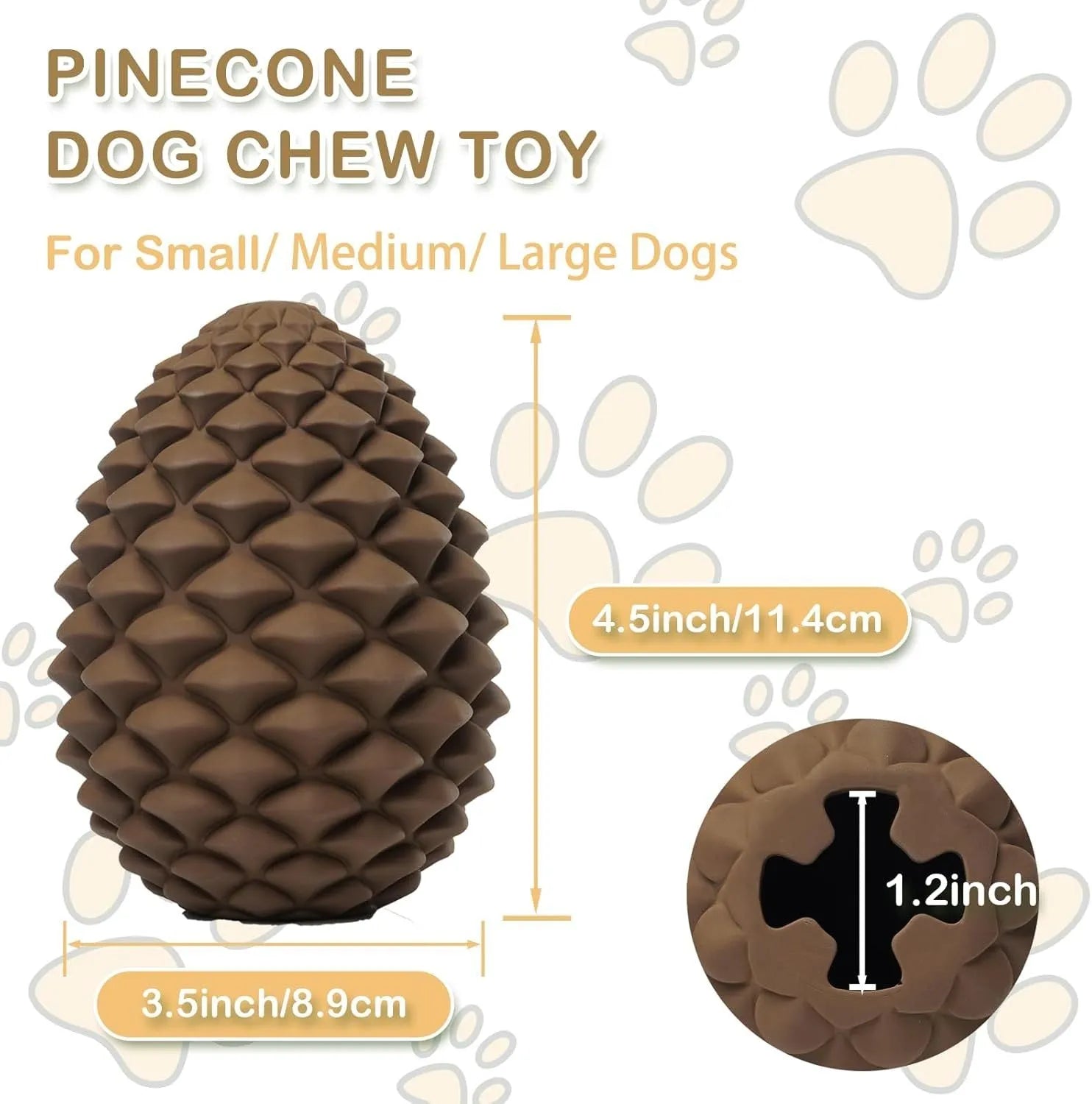 Pine cone shaped natural rubber dog chew toy with treat dispenser for medium and large dogs