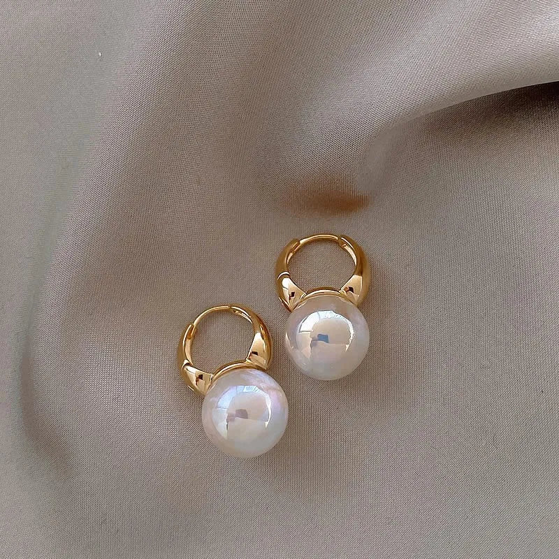 Mermaid pearl earrings for women copper clip on U shape 14K gold colour with white pearl centre