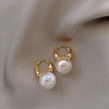 Mermaid pearl earrings for women copper clip on U shape 14K gold colour with white pearl centre