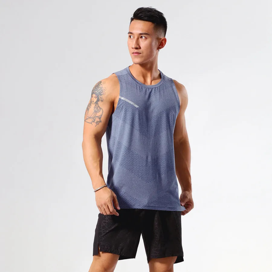 Men's solid colour quick-drying polyester sports tank top for summer outdoor activities