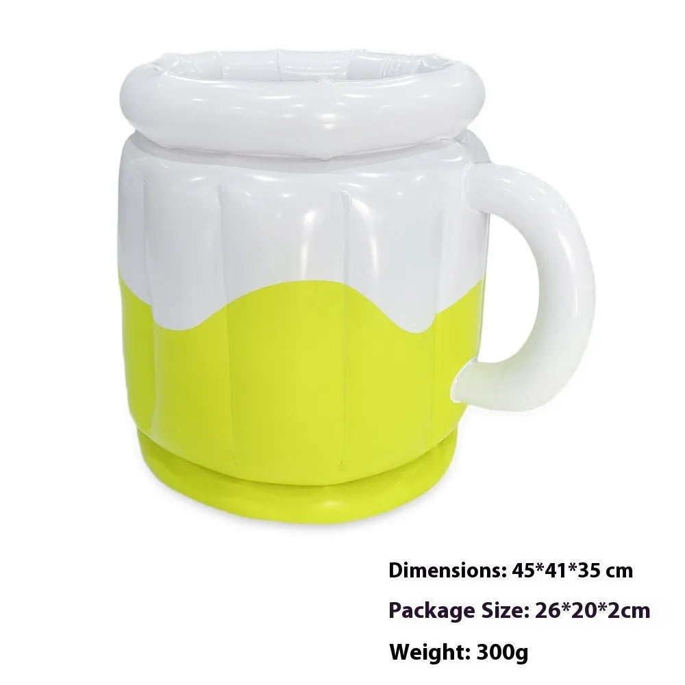Yellow inflatable PVC ice bucket for portable drink cooling at parties and outdoor events