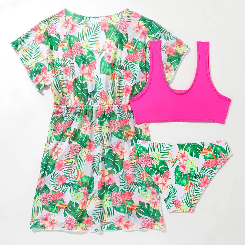 Girls' floral two-piece swimsuit in Korean style for swimming sports
