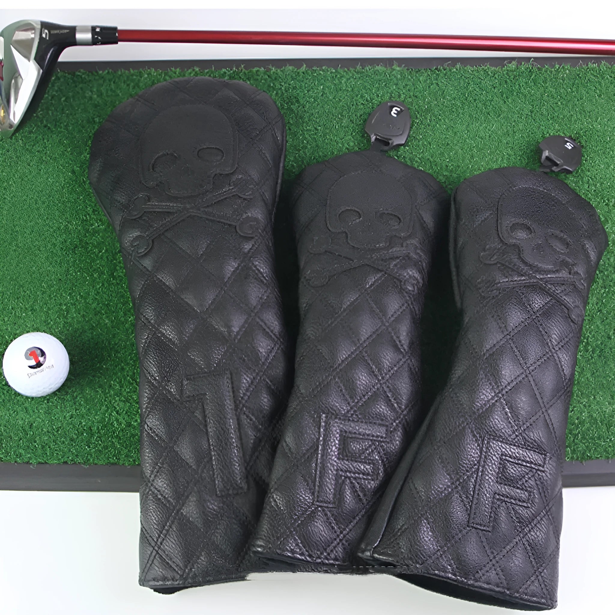 Black and white waterproof PU protective cover for golf wooden poles and clubs.