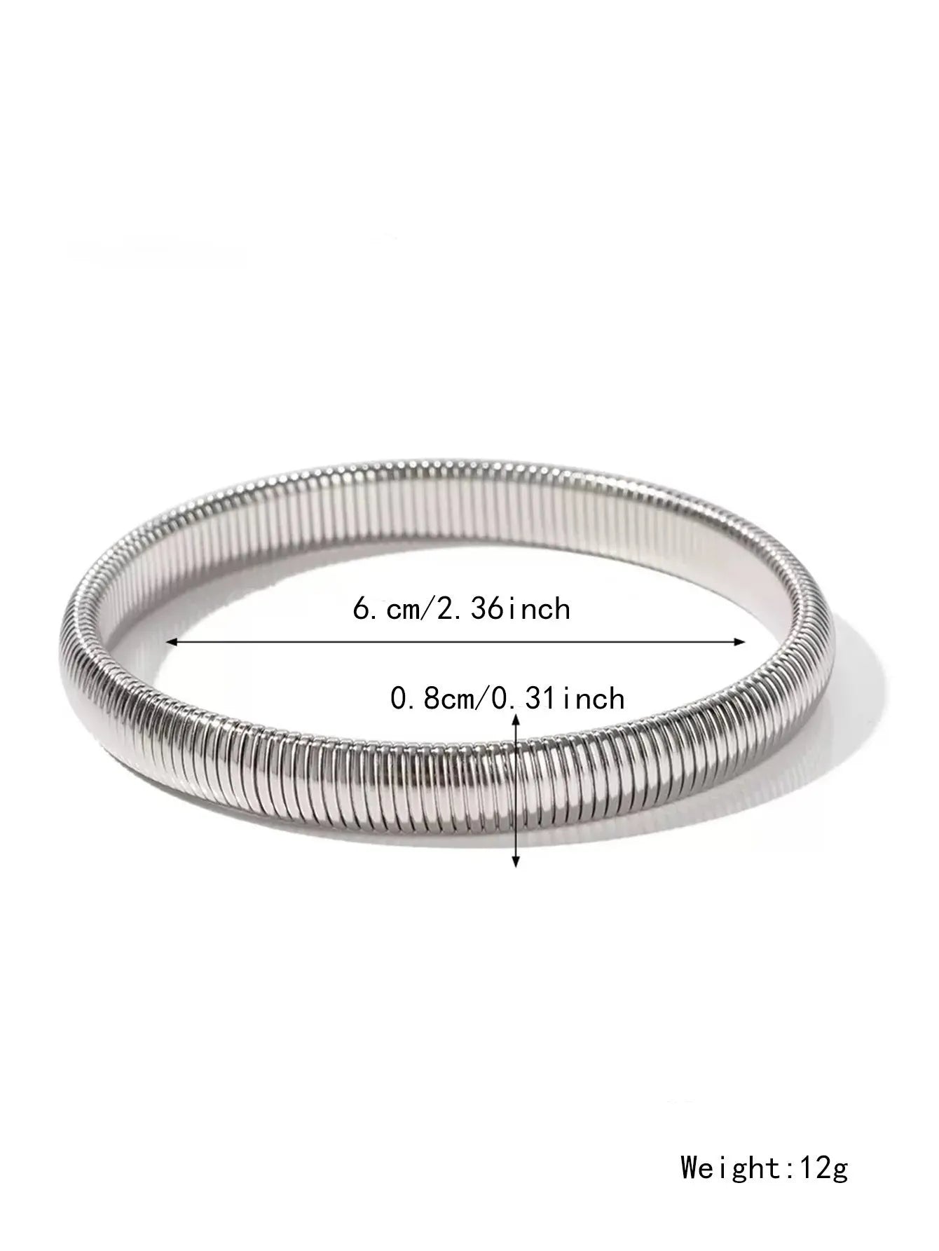 Women's elastic titanium steel bracelet with vertical stripe ring pattern in gold finish