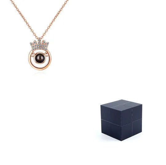 I Love You necklace with zircon pendant in silver, 100 languages design, chain length 40+5 cm