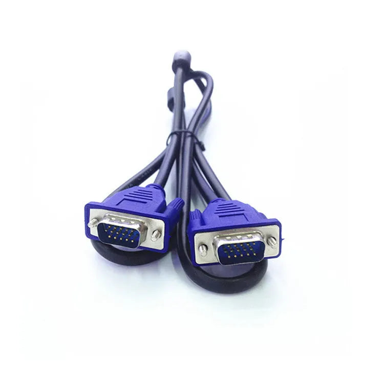 Black VGA cable with blue connector moulding and nickel-plated terminals, 1.5 metres long