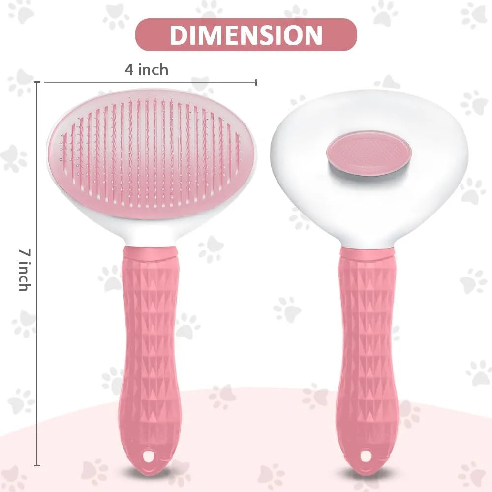 Cat grooming brush with a release button, featuring fine wire bristles, shown in blue colour.