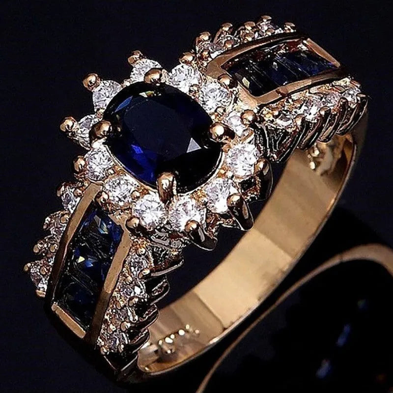 Fashion personalised zinc alloy ring with diamond treatment in sunflower blue or square zircon designs