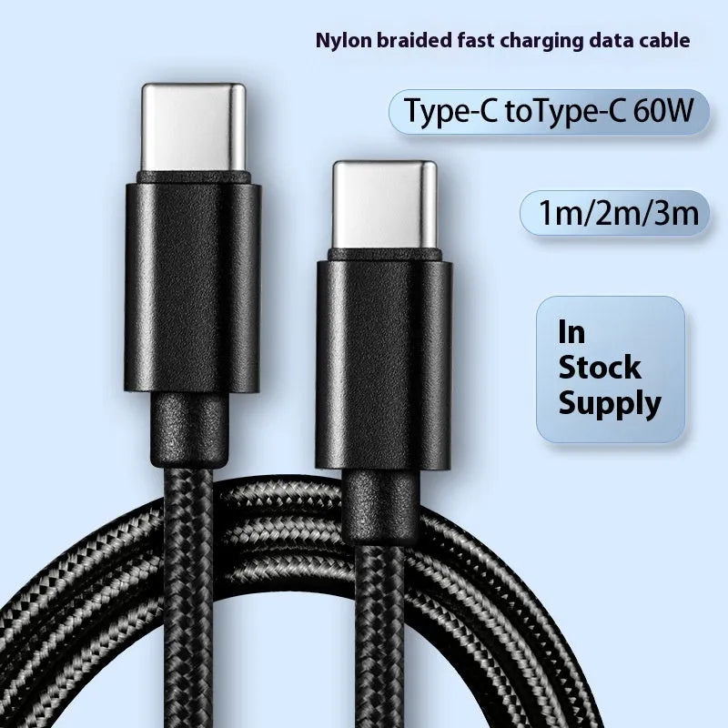 Typec phone fast charge data cable nylon woven 60W Type-C USB C black blue gold pink purple red white