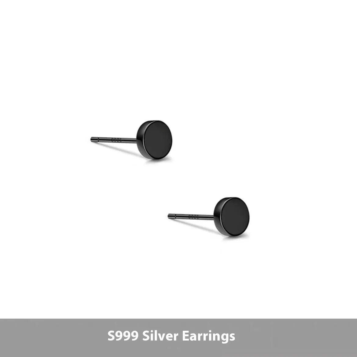 Sterling silver S999 flat ear bone stud earrings with round geometric design in silver and black colours