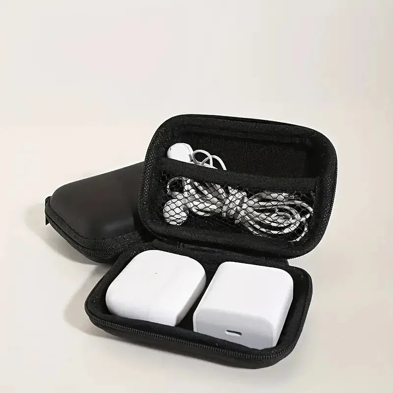 Compact black EVA travel storage box 11x7.5x4cm for headset and cable organisation
