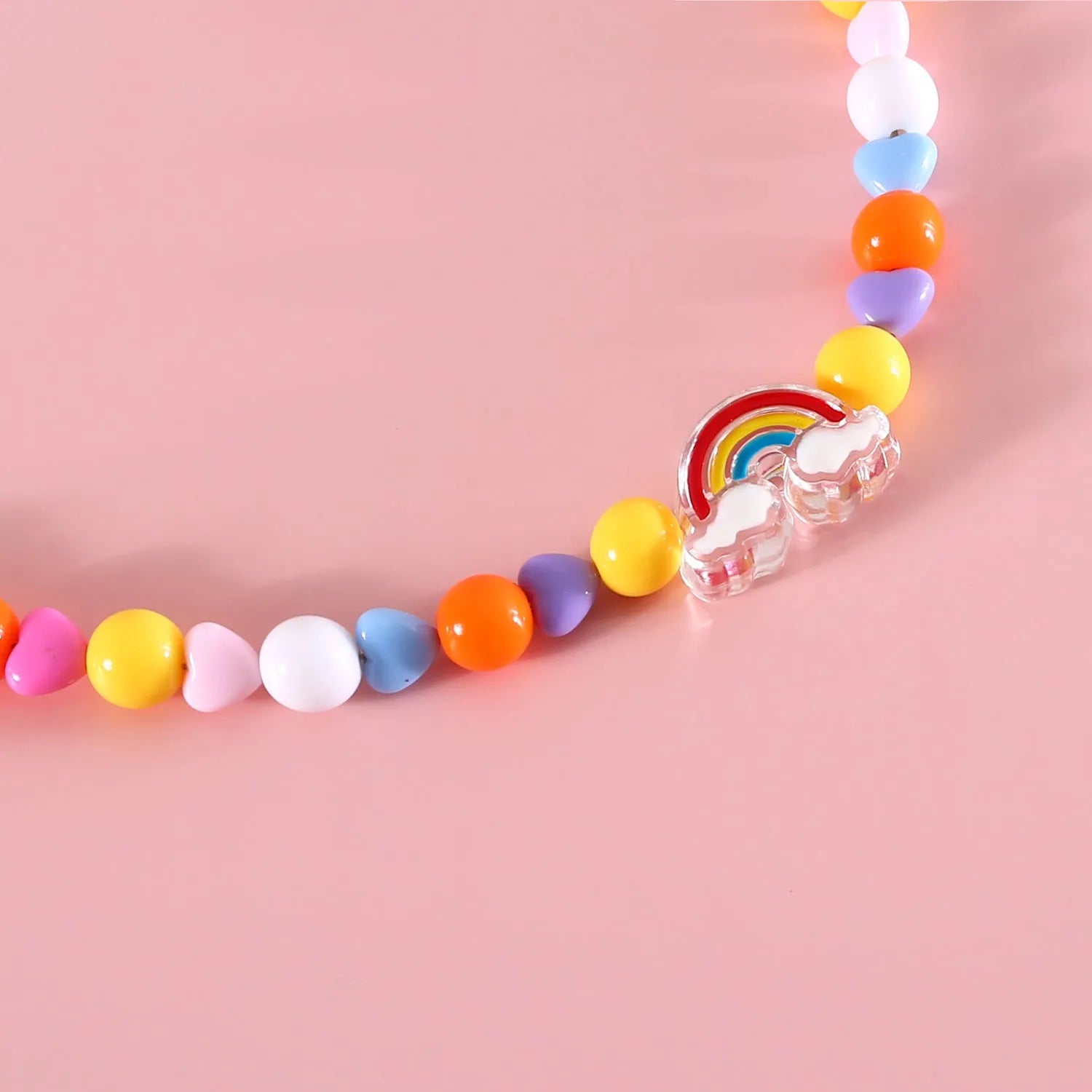 Colourful plastic bead necklace for small pets in rainbow, peach, or small flower patterns with adjustable sizing