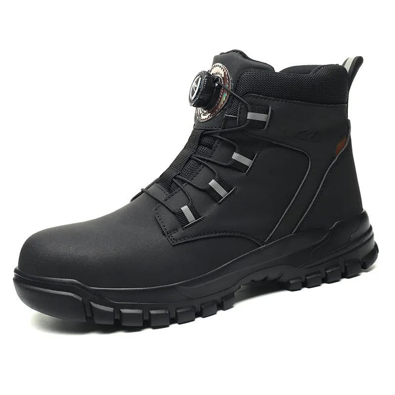 Leather anti-smashing labour protection shoes in black with rubber sole