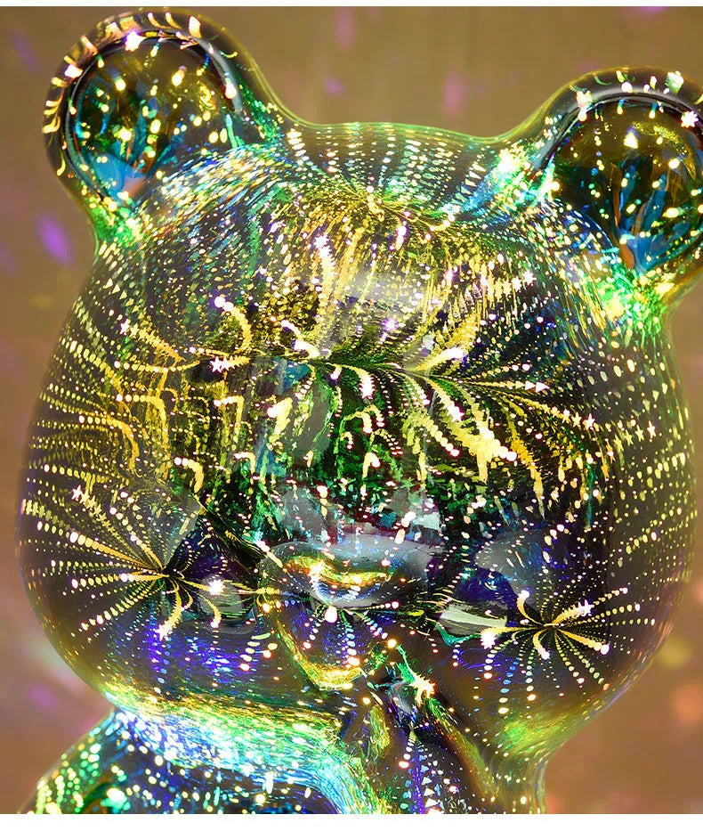 3D glass finger bear bedside lamp with multicoloured fireworks lighting effect